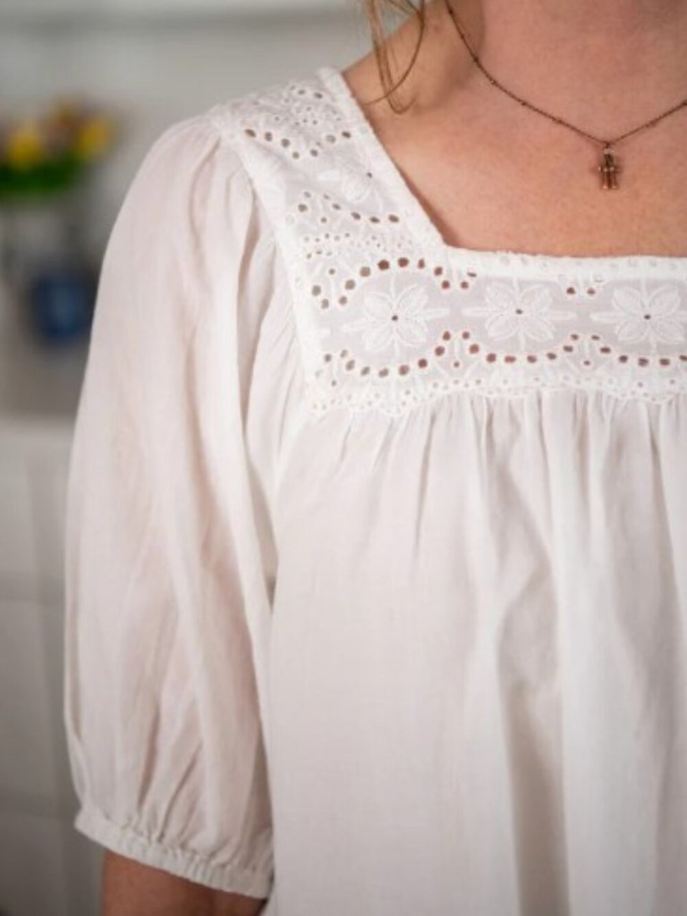 April Cornell Modern Prairie  Eyelet Square-Neck Peasant Blouse -  Women Tops
